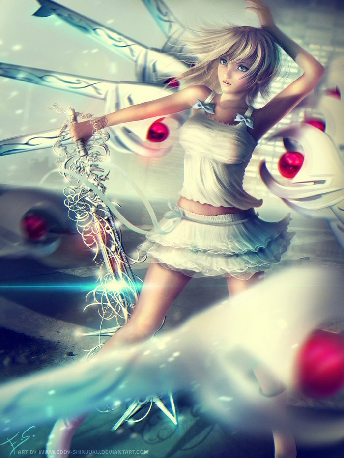 Namine from Kingdom Hearts holding a sword