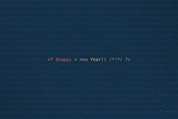 PHP code with happy new year message