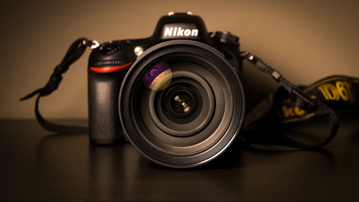 Nikon DSLR camera with lens