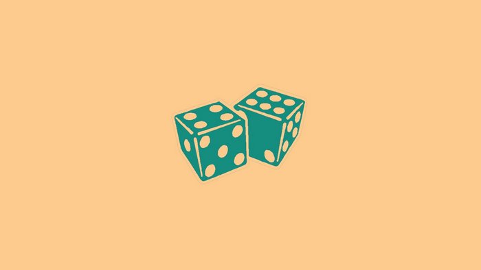 Two teal dice on a peach background