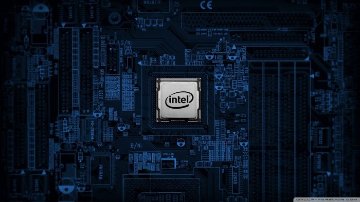 Intel CPU on a blue motherboard