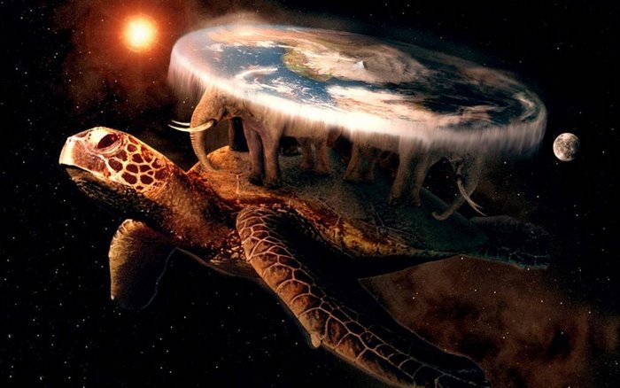Flat Earth on Elephants and Turtle in Space