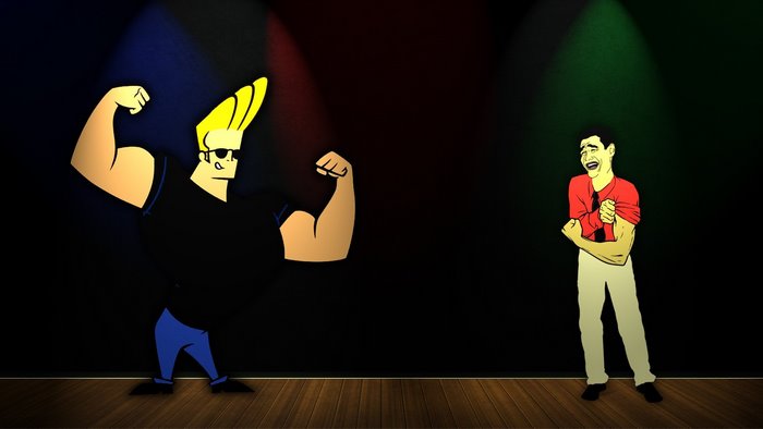 Johnny Bravo and a man flexing
