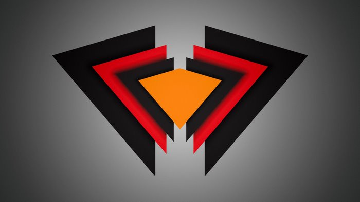 Abstract geometric shapes with red, black, and orange triangles