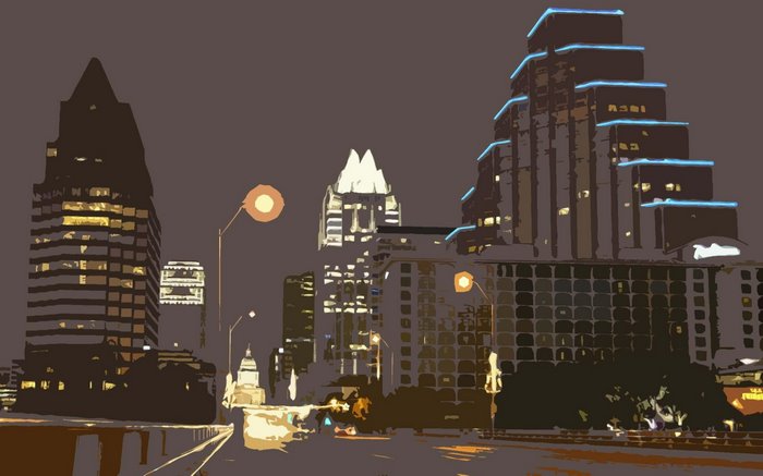 Drawing of Austin, Texas skyline at night
