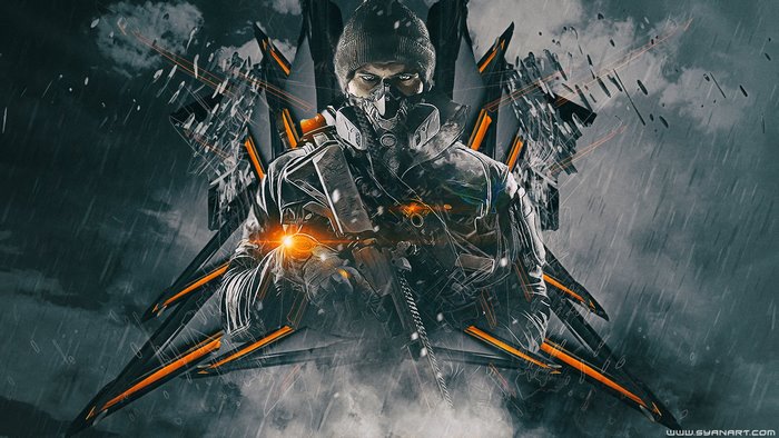 Soldier with gas mask and rifle from Tom Clancy's The Division