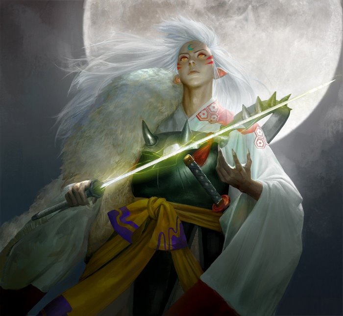 Sesshomaru from Inuyasha holding a glowing sword
