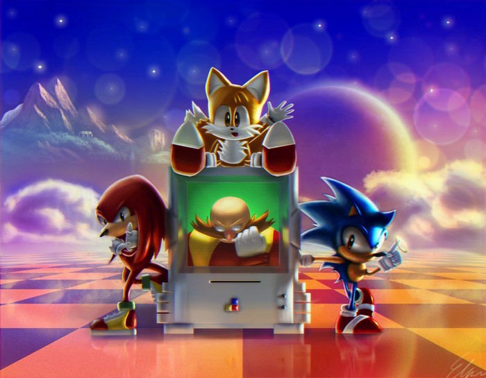 Sonic the Hedgehog, Tails, Knuckles, and Dr. Eggman