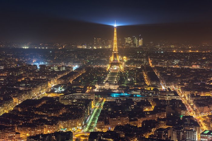 Eiffel Tower at night in Paris