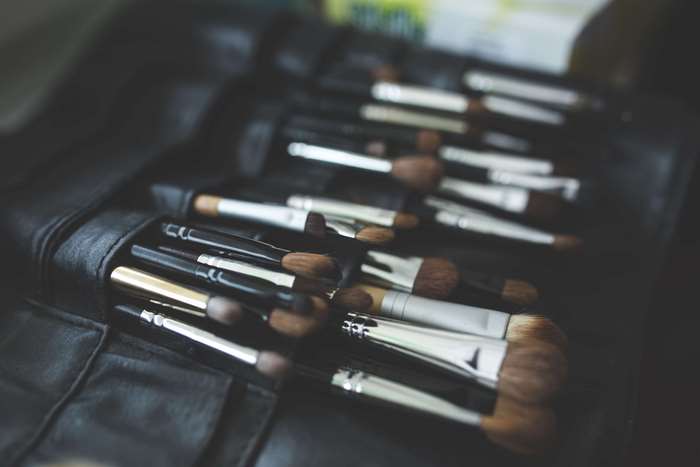Professional makeup brushes in a black case 4K