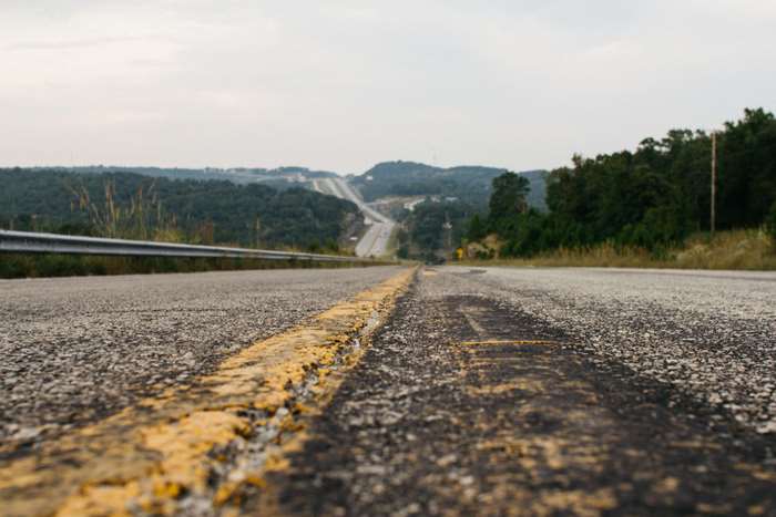 Close up of a winding road in the countryside
