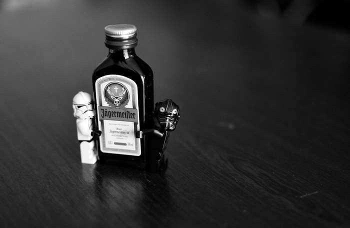 Jägermeister bottle with Star Wars Lego figures