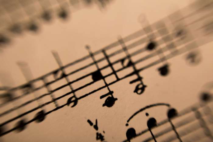 Macro shot of sheet music with notes