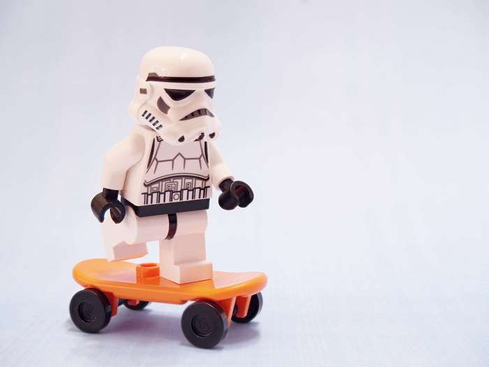 Stormtrooper from Star Wars on a skateboard