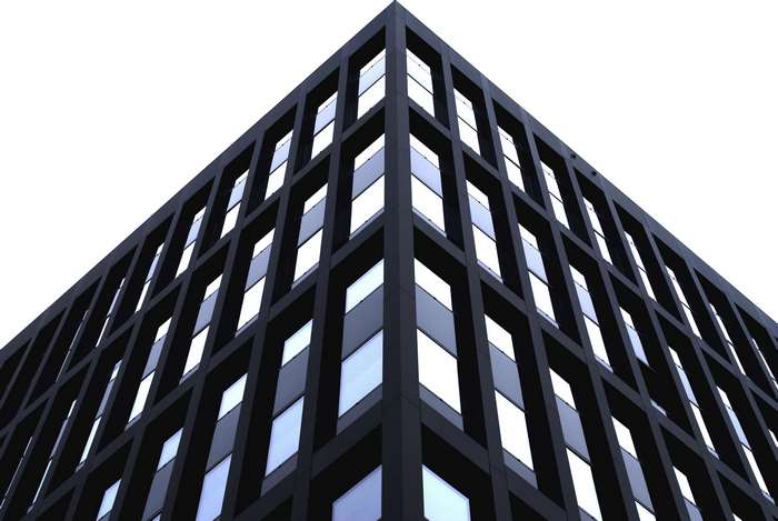 Modern black building facade with glass windows