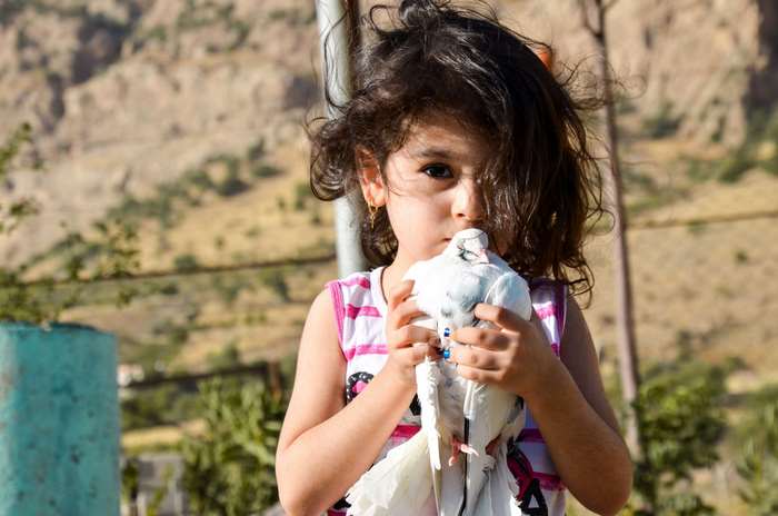 Girl holding a white dove