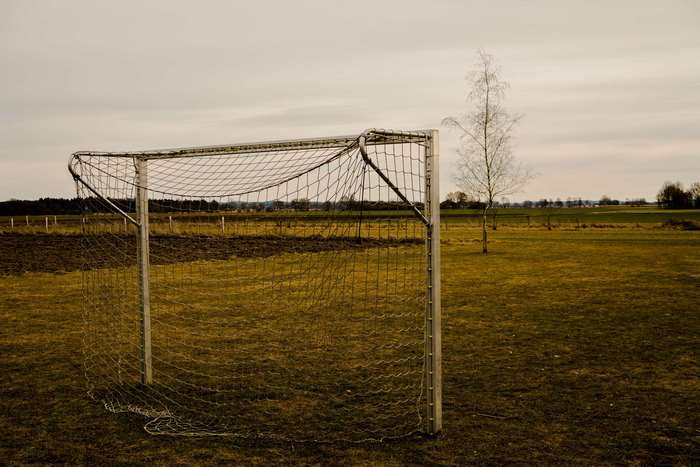 Soccer goal on a grassy field