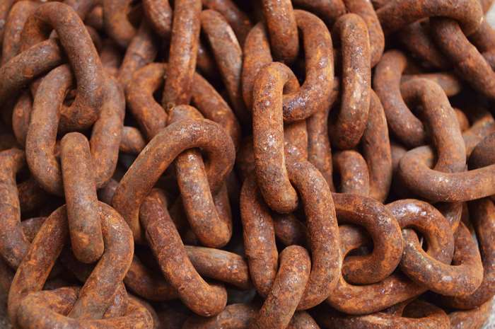 Close up of a pile of rusty metal chains