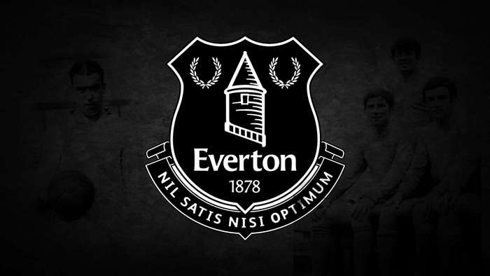 Everton FC crest with historical team photos