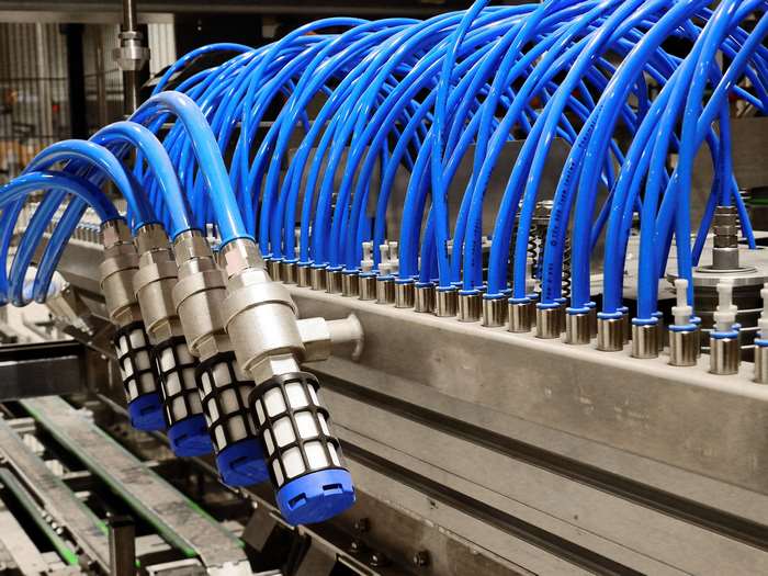 Pneumatic hoses and filters in industrial machinery