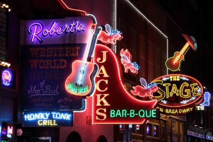 Roberts Western World, Jack's Bar-B-Que, and The Stage on Broadway