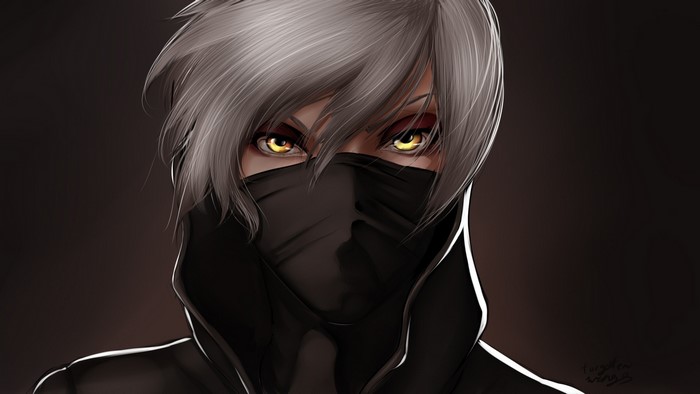 Anime character with silver hair and mask