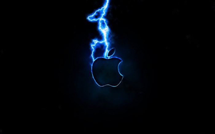 Apple logo with blue lightning on black background