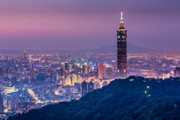 Taipei 101 skyscraper in Taipei, Taiwan at night