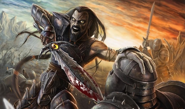 Warrior with sword attacking in a battle