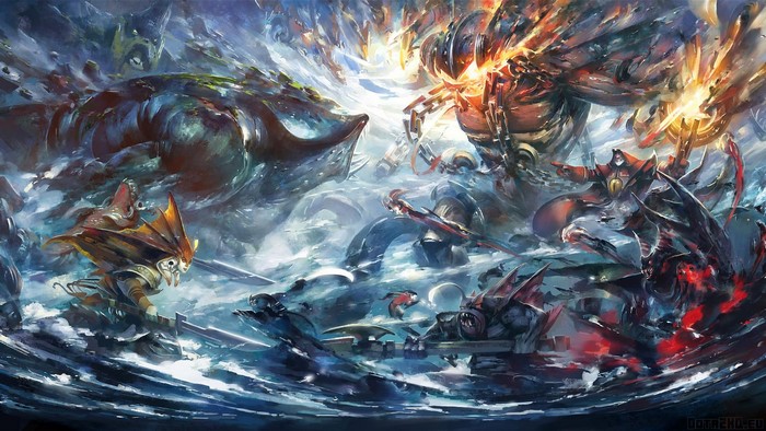 Dota 2 characters in a chaotic battle