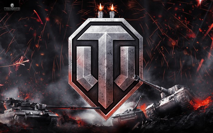 World of Tanks logo with tanks and fireworks