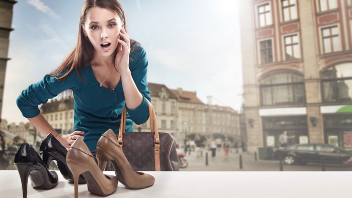 Woman looking at shoes in a store