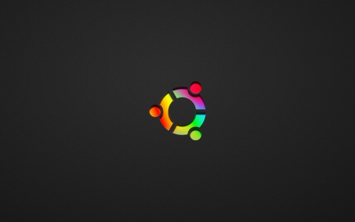 Ubuntu logo with rainbow colors on black background