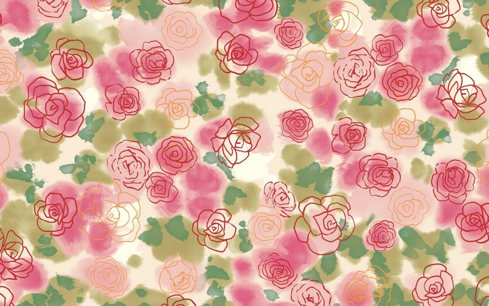 Watercolor roses with outline drawing