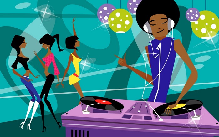 Disco party with DJ and dancers