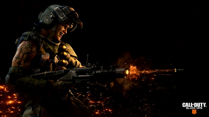 Call of Duty Black Ops 4 soldier firing machine gun