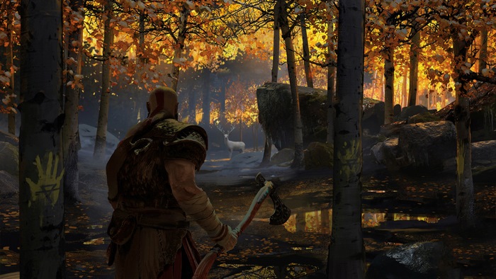 Kratos from God of War 4 in a forest