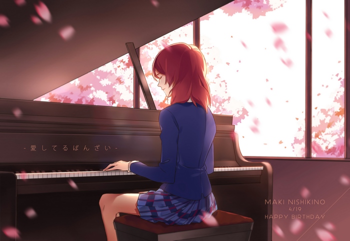 Maki Nishikino from Love Live! playing piano