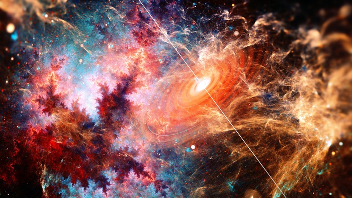 Digital galaxy with nebula and light beam