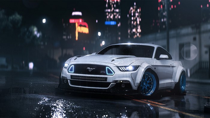 Ford Mustang Night Drive in Rainy City