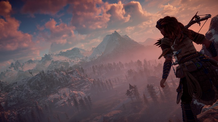 Aloy from Horizon Zero Dawn in mountains