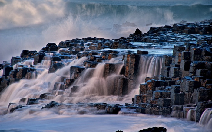 Giant's Causeway with waves crashing
