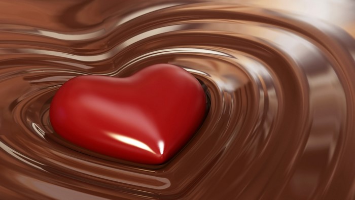 Red heart in swirling chocolate