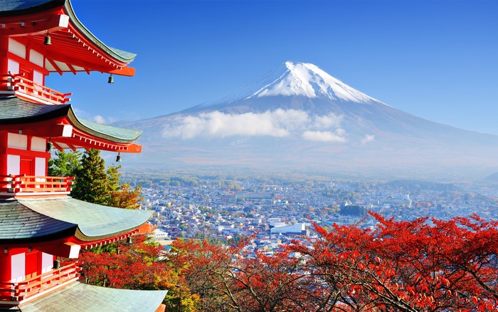 Pagoda and Mount Fuji in Japan