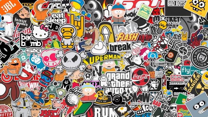 Collage of pop culture stickers