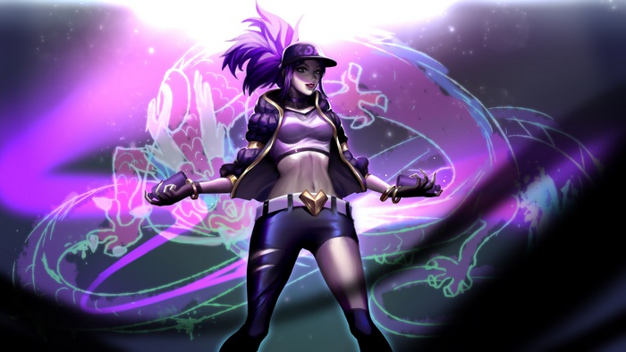 Akali from League of Legends with a dragon