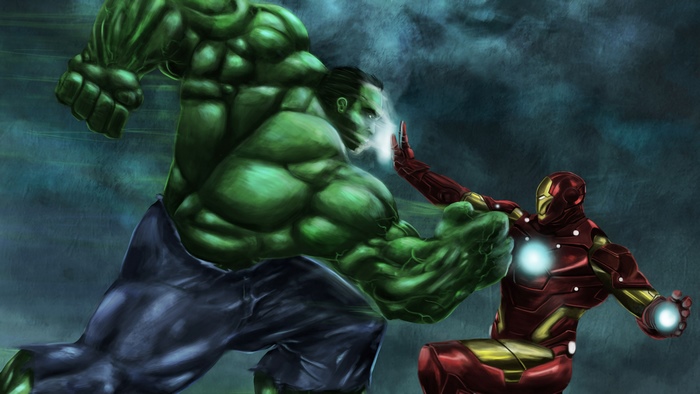 Hulk fighting Iron Man digital art