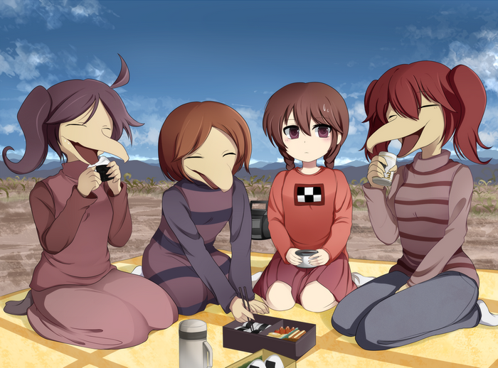 Madotsuki and Toriningen having a picnic