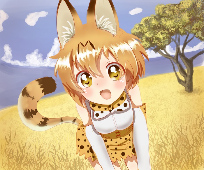 Serval from Kemono Friends in a savanna
