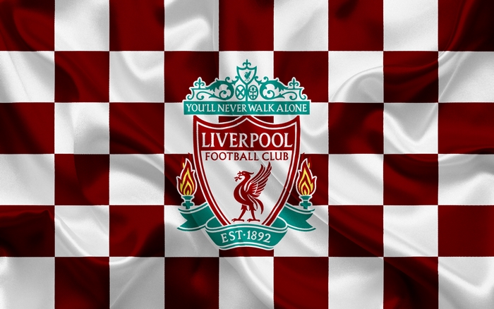 Liverpool FC Logo on Checkered Red and White Background